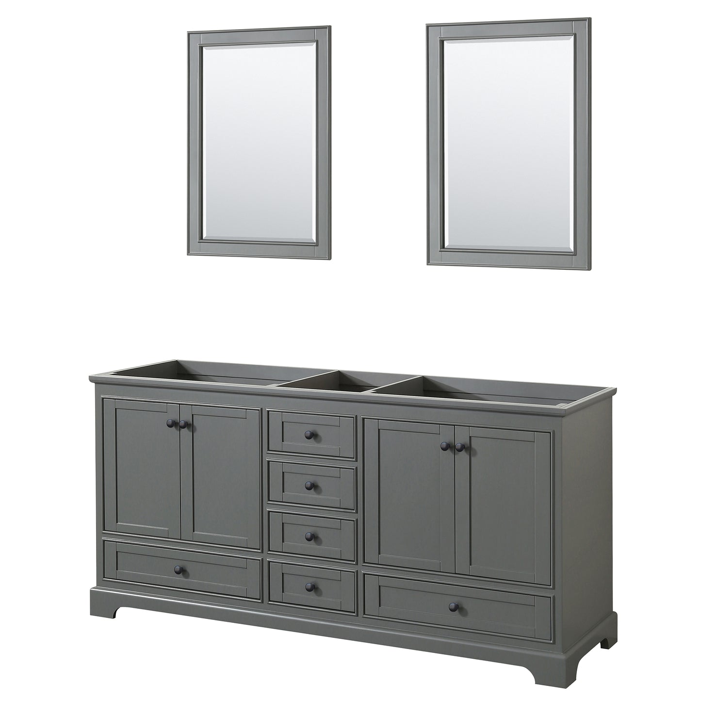 Wyndham Deborah 72 Inch Double Bathroom Vanity, No Countertop, No Sinks in Matte Black Trim with 24 Inch Mirrors - Luxe Bathroom Vanities