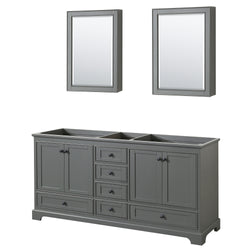 Wyndham Deborah 72 Inch Double Bathroom Vanity, No Countertop, No Sinks in Matte Black Trim with Medicine Cabinets - Luxe Bathroom Vanities