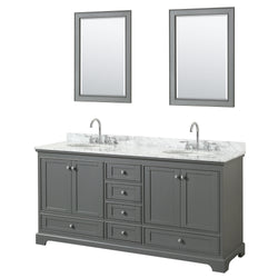 72 Inch Double Bathroom Vanity, White Carrara Marble Countertop, Undermount Oval Sinks, and 24 Inch Mirrors - Luxe Bathroom Vanities Luxury Bathroom Fixtures Bathroom Furniture