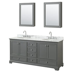 72 Inch Double Bathroom Vanity, White Carrara Marble Countertop, Undermount Oval Sinks, and Medicine Cabinets - Luxe Bathroom Vanities Luxury Bathroom Fixtures Bathroom Furniture