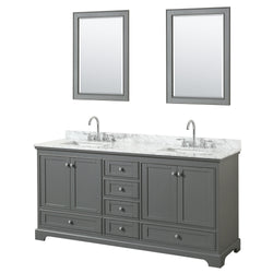72 inch Double Bathroom Vanity, White Carrara Marble Countertop, Undermount Square Sinks, and 24 inch Mirrors - Luxe Bathroom Vanities Luxury Bathroom Fixtures Bathroom Furniture