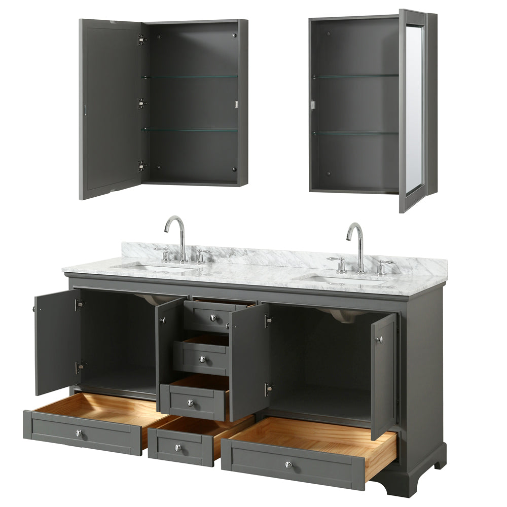 72 inch Double Bathroom Vanity, White Carrara Marble Countertop, Undermount Square Sinks, and Medicine Cabinets - Luxe Bathroom Vanities Luxury Bathroom Fixtures Bathroom Furniture