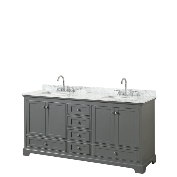 72 inch Double Bathroom Vanity, White Carrara Marble Countertop, Undermount Square Sinks, and No Mirror - Luxe Bathroom Vanities Luxury Bathroom Fixtures Bathroom Furniture