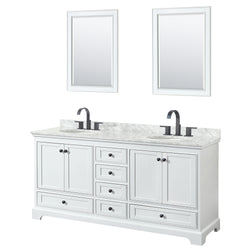 Wyndham Deborah 72 Inch Double Bathroom Vanity Undermount Oval Sinks in Matte Black Trim with 24 Inch Mirrors - Luxe Bathroom Vanities