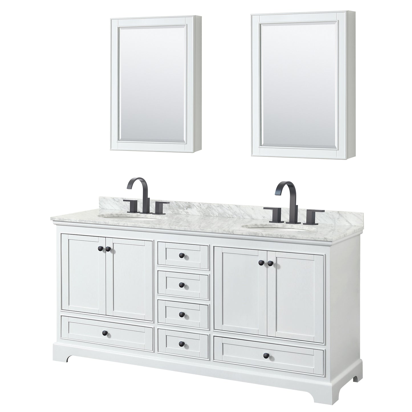 Wyndham Deborah 72 Inch Double Bathroom Vanity Undermount Oval Sinks in Matte Black Trim with Medicine Cabinets - Luxe Bathroom Vanities