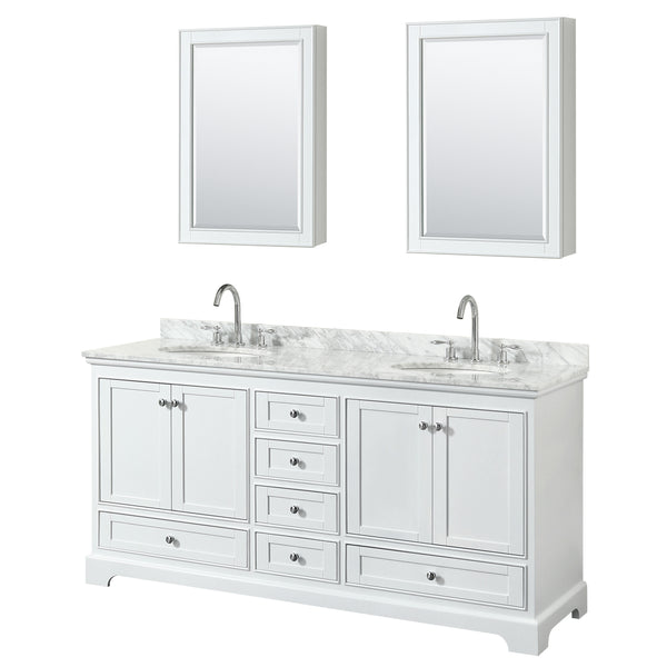 72 Inch Double Bathroom Vanity, White Carrara Marble Countertop, Undermount Oval Sinks, and Medicine Cabinets - Luxe Bathroom Vanities Luxury Bathroom Fixtures Bathroom Furniture