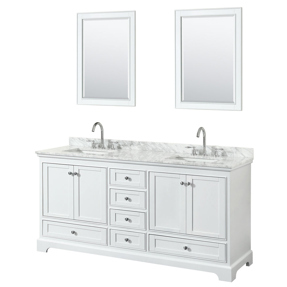 72 inch Double Bathroom Vanity, White Carrara Marble Countertop, Undermount Square Sinks, and 24 inch Mirrors - Luxe Bathroom Vanities Luxury Bathroom Fixtures Bathroom Furniture