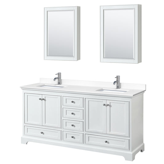 Wyndham Collection Deborah 72 Inch Double Bathroom Vanity in White with White Cultured Marble Countertop, Undermount Square Sinks, Medicine Cabinets - Luxe Bathroom Vanities