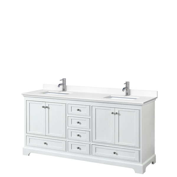 Wyndham Collection Deborah 72 Inch Double Bathroom Vanity in White with White Cultured Marble Countertop and Undermount Square Sinks - Luxe Bathroom Vanities