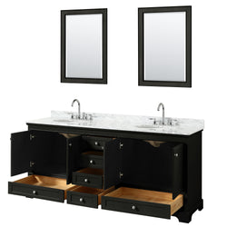 80 Inch Double Bathroom Vanity, White Carrara Marble Countertop, Undermount Oval Sinks, and 24 Inch Mirrors - Luxe Bathroom Vanities Luxury Bathroom Fixtures Bathroom Furniture