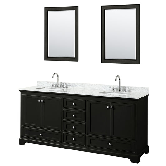 80 Inch Double Bathroom Vanity in Dark Espresso, White Carrara Marble Countertop, Undermount Square Sinks, and 24 Inch Mirrors - Luxe Bathroom Vanities Luxury Bathroom Fixtures Bathroom Furniture