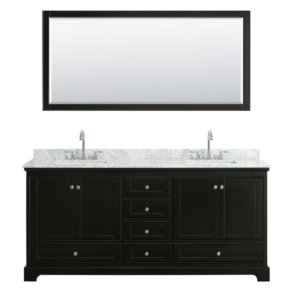 80 Inch Double Bathroom Vanity, White Carrara Marble Countertop, Undermount Square Sinks, and 70 Inch Mirror - Luxe Bathroom Vanities Luxury Bathroom Fixtures Bathroom Furniture