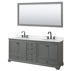 Wyndham Deborah 80 Inch Double Bathroom Vanity Undermount Oval Sinks in Matte Black Trim with 70 Inch Mirror - Luxe Bathroom Vanities