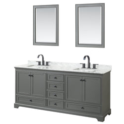 Wyndham Deborah 80 Inch Double Bathroom Vanity Undermount Square Sinks in Matte Black Trim with 24 Inch Mirrors - Luxe Bathroom Vanities