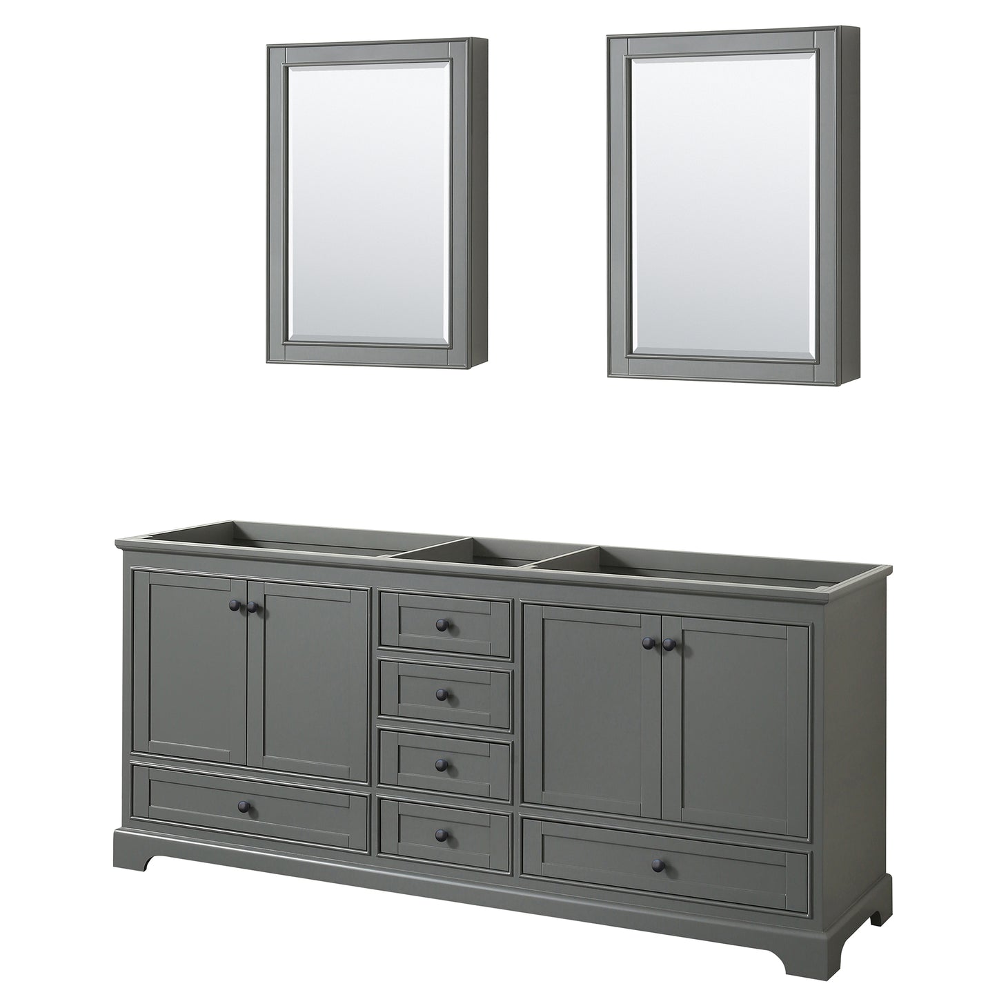 Wyndham Deborah 80 Inch Double Bathroom Vanity, No Countertop, No Sinks in Matte Black Trim with Medicine Cabinets - Luxe Bathroom Vanities