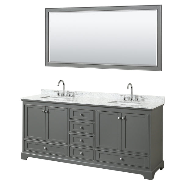 80 Inch Double Bathroom Vanity, White Carrara Marble Countertop, Undermount Square Sinks, and 70 Inch Mirror - Luxe Bathroom Vanities Luxury Bathroom Fixtures Bathroom Furniture