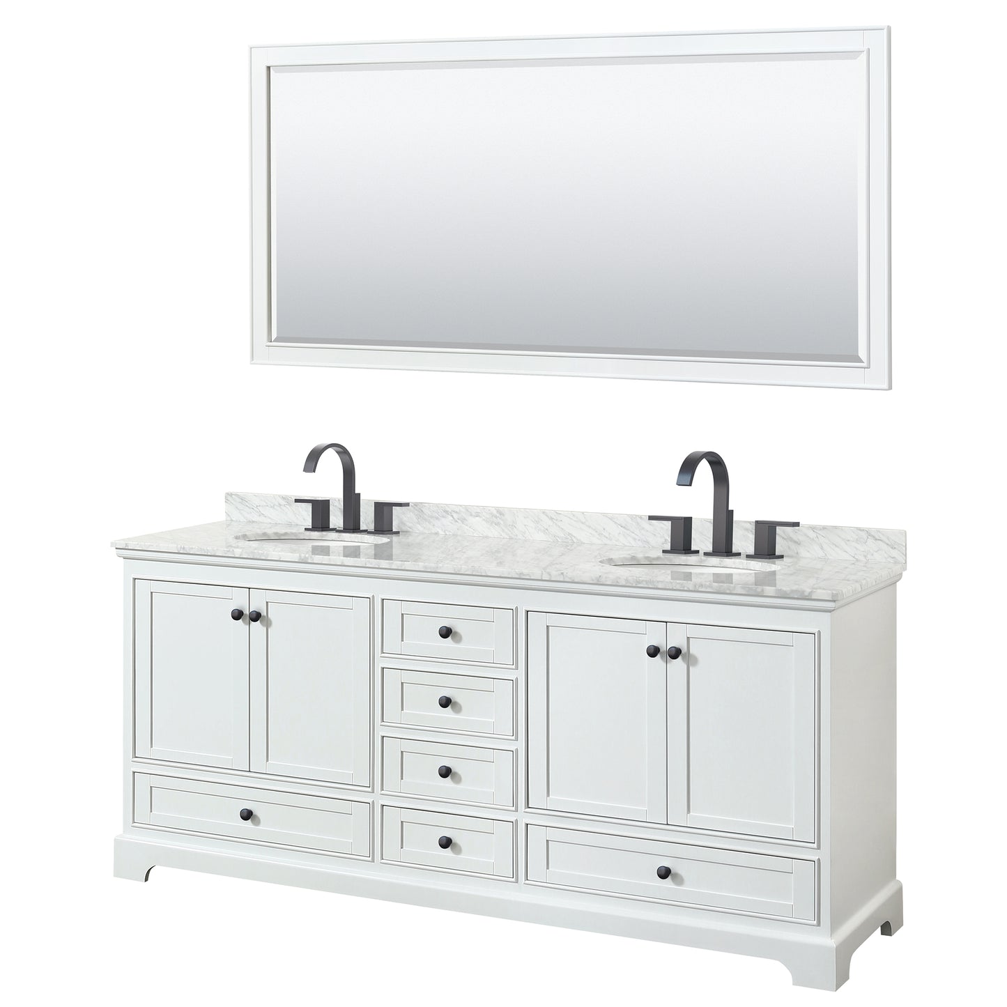 Wyndham Deborah 80 Inch Double Bathroom Vanity Undermount Oval Sinks in Matte Black Trim with 70 Inch Mirror - Luxe Bathroom Vanities