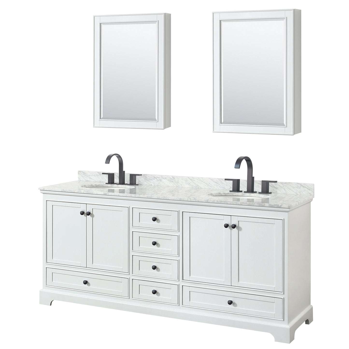 Wyndham Deborah 80 Inch Double Bathroom Vanity Undermount Oval Sinks in Matte Black Trim with Medicine Cabinets - Luxe Bathroom Vanities
