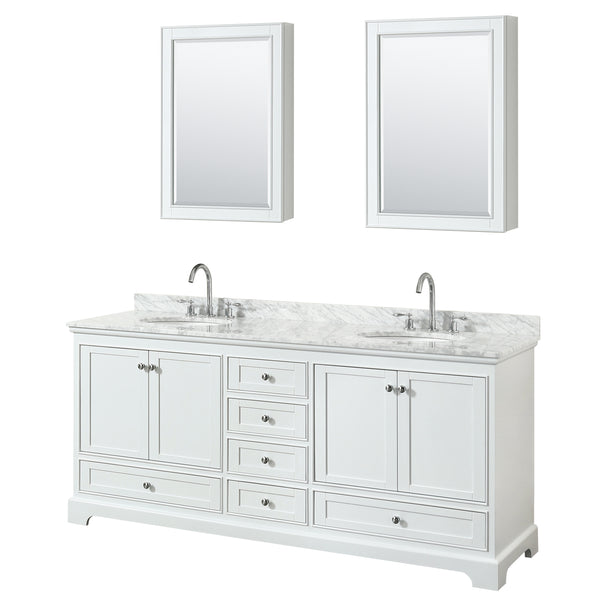 80 Inch Double Bathroom Vanity, White Carrara Marble Countertop, Undermount Oval Sinks, and Medicine Cabinets - Luxe Bathroom Vanities Luxury Bathroom Fixtures Bathroom Furniture
