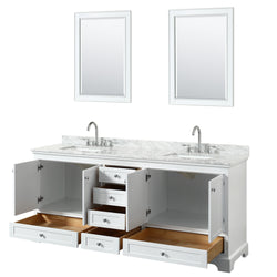 80 inch Double Bathroom Vanity, White Carrara Marble Countertop, Undermount Square Sinks, and 24 inch Mirrors - Luxe Bathroom Vanities Luxury Bathroom Fixtures Bathroom Furniture