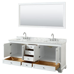 80 Inch Double Bathroom Vanity, White Carrara Marble Countertop, Undermount Square Sinks, and 70 Inch Mirror - Luxe Bathroom Vanities Luxury Bathroom Fixtures Bathroom Furniture