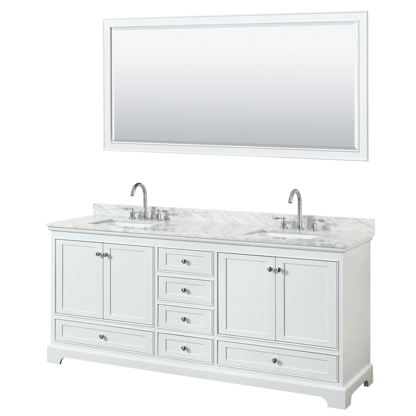 80 Inch Double Bathroom Vanity, White Carrara Marble Countertop, Undermount Square Sinks, and 70 Inch Mirror - Luxe Bathroom Vanities Luxury Bathroom Fixtures Bathroom Furniture