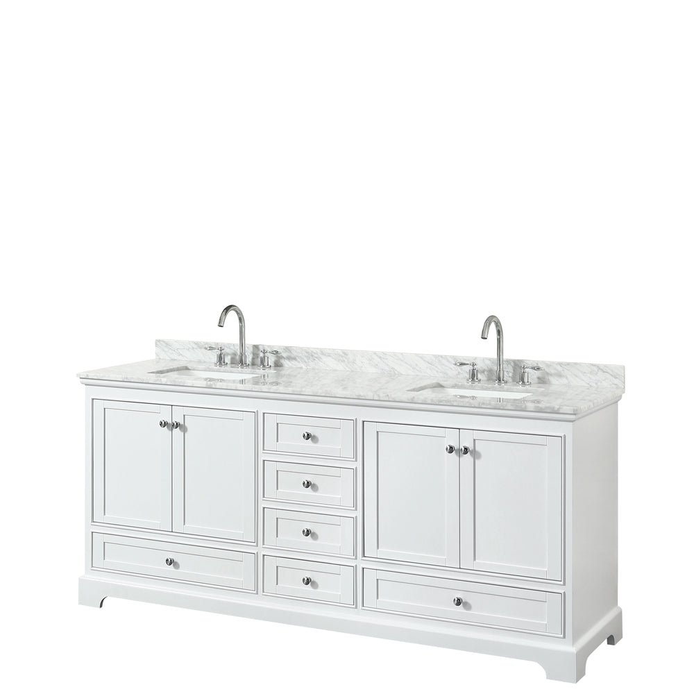 80 inch Double Bathroom Vanity, White Carrara Marble Countertop, Undermount Square Sinks, and No Mirror - Luxe Bathroom Vanities Luxury Bathroom Fixtures Bathroom Furniture