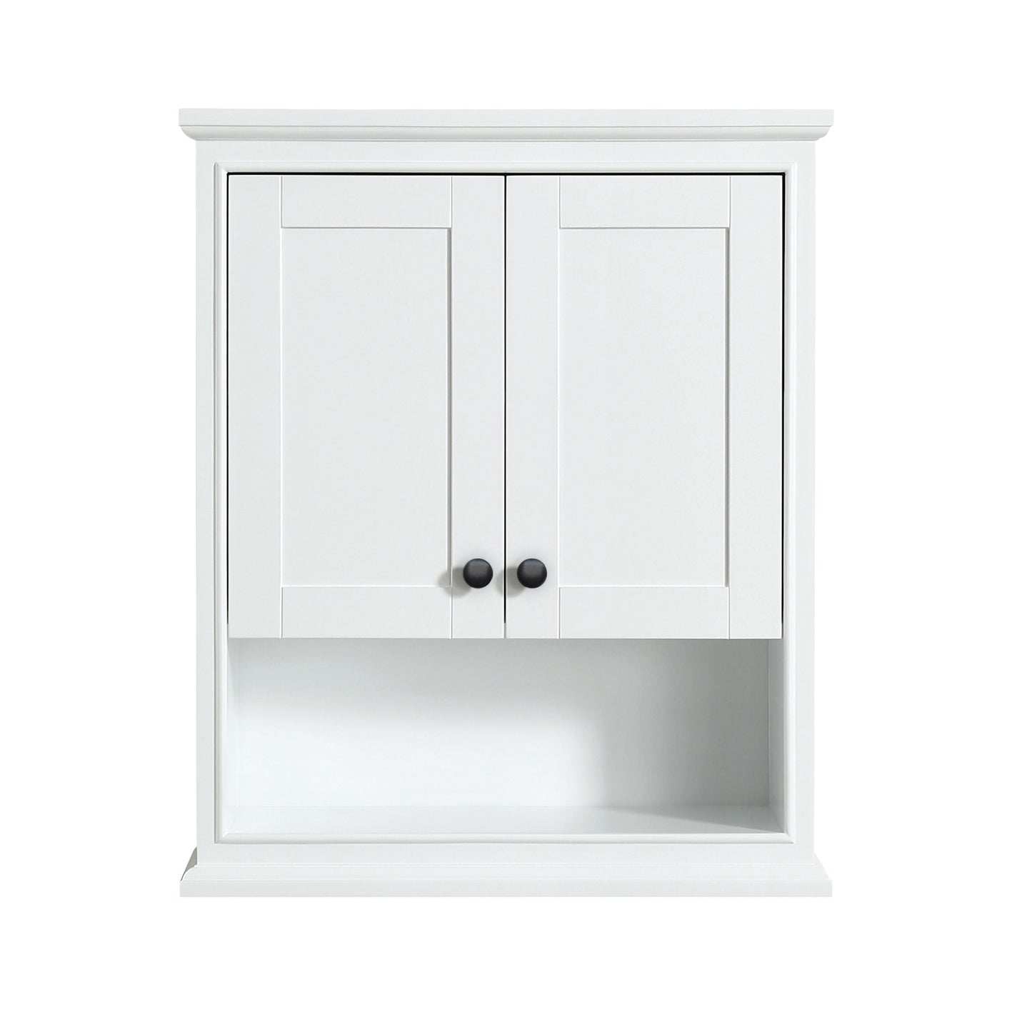 Wyndham Deborah Over-the-Toilet Bathroom Wall-Mounted Storage Cabinet with Matte Black Trim - Luxe Bathroom Vanities