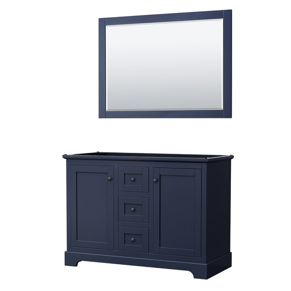 Wyndham Avery 48 Inch Double Bathroom Vanity in No Countertop, No Sinks in Matte Black Trim with 46 Inch Mirror - Luxe Bathroom Vanities