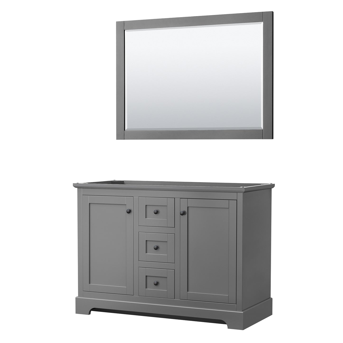 Wyndham Avery 48 Inch Double Bathroom Vanity in No Countertop, No Sinks in Matte Black Trim with 46 Inch Mirror - Luxe Bathroom Vanities