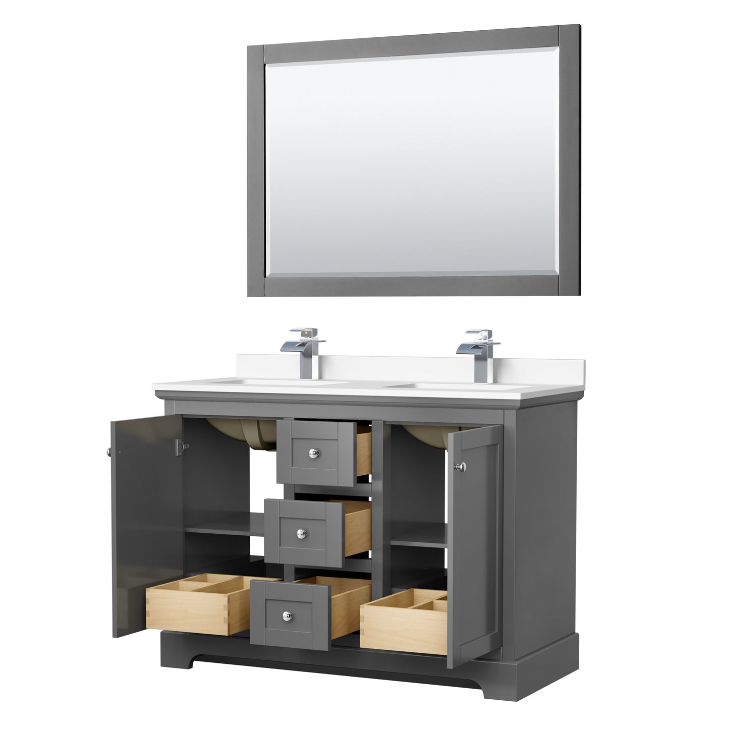 Wyndham Avery 48" Double Bathroom Vanity with Undermount Square Sinks and Brushed Gold Trims - Luxe Bathroom Vanities