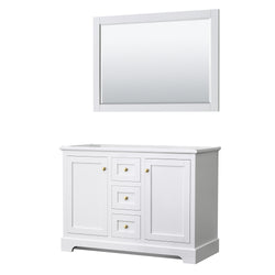 Wyndham Avery 48 Inch Double White Bathroom Vanity with Brushed Gold Trim Hardware - Luxe Bathroom Vanities