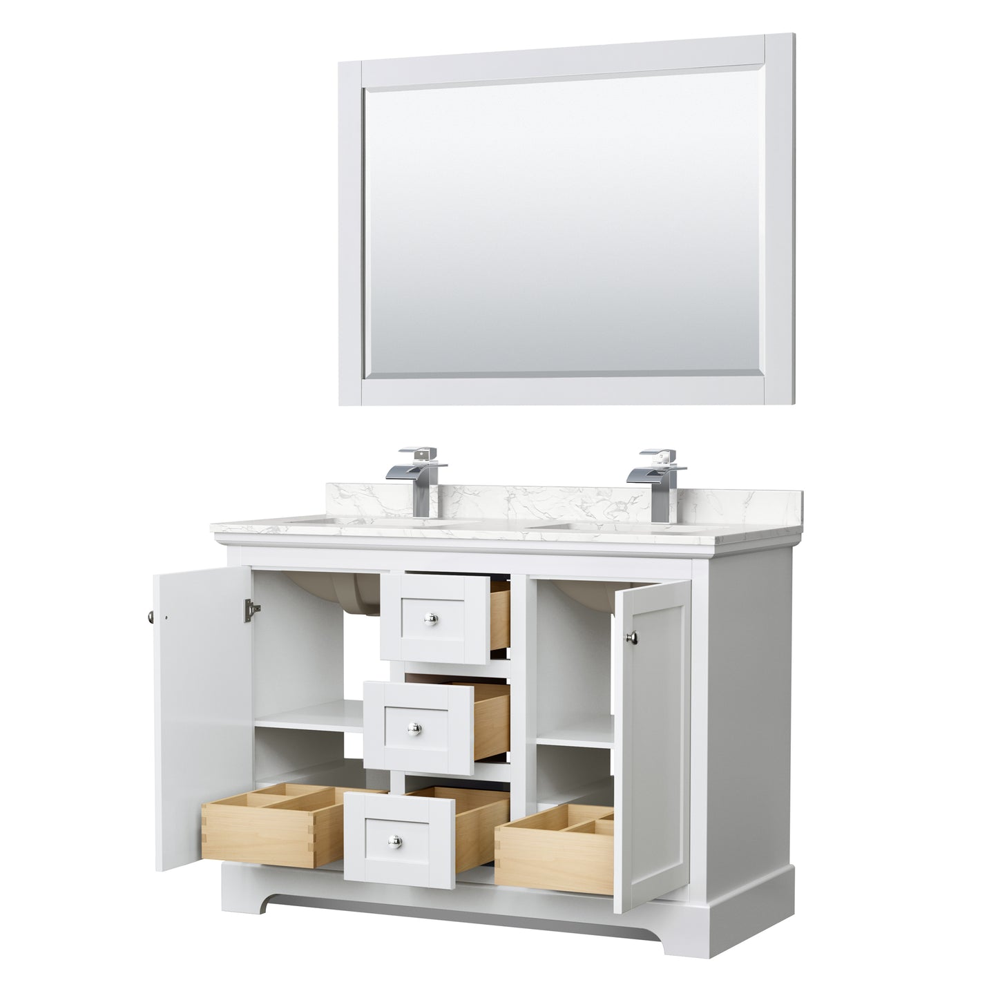Wyndham Avery 48" Double Bathroom Vanity with Undermount Square Sinks and Brushed Gold Trims - Luxe Bathroom Vanities
