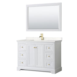 Wyndham Avery 48 Inch Single White Bathroom Vanity with Brushed Gold Trim Hardware - Luxe Bathroom Vanities