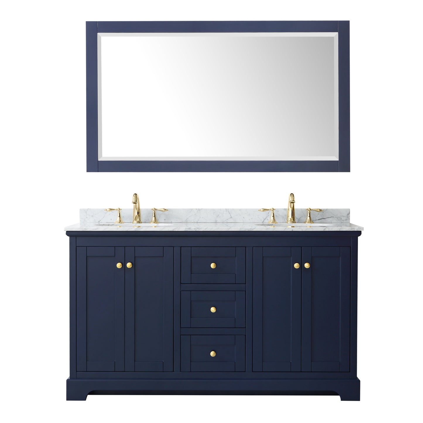 60 Inch Double Bathroom Vanity, White Carrara Marble Countertop, Undermount Oval Sinks, and 58 Inch Mirror - Luxe Bathroom Vanities Luxury Bathroom Fixtures Bathroom Furniture