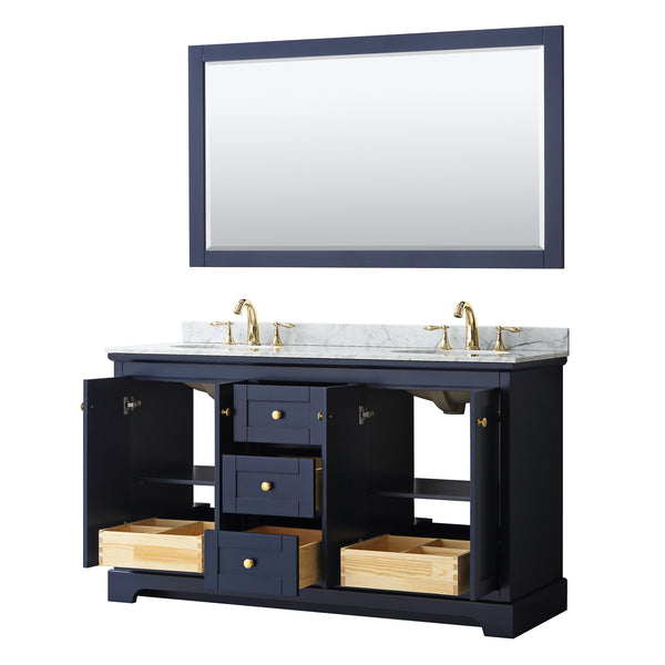 60 Inch Double Bathroom Vanity, White Carrara Marble Countertop, Undermount Oval Sinks, and 58 Inch Mirror - Luxe Bathroom Vanities Luxury Bathroom Fixtures Bathroom Furniture