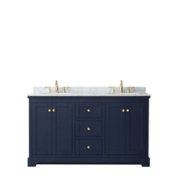 60 Inch Double Bathroom Vanity, White Carrara Marble Countertop, Undermount Oval Sinks, and No Mirror - Luxe Bathroom Vanities Luxury Bathroom Fixtures Bathroom Furniture