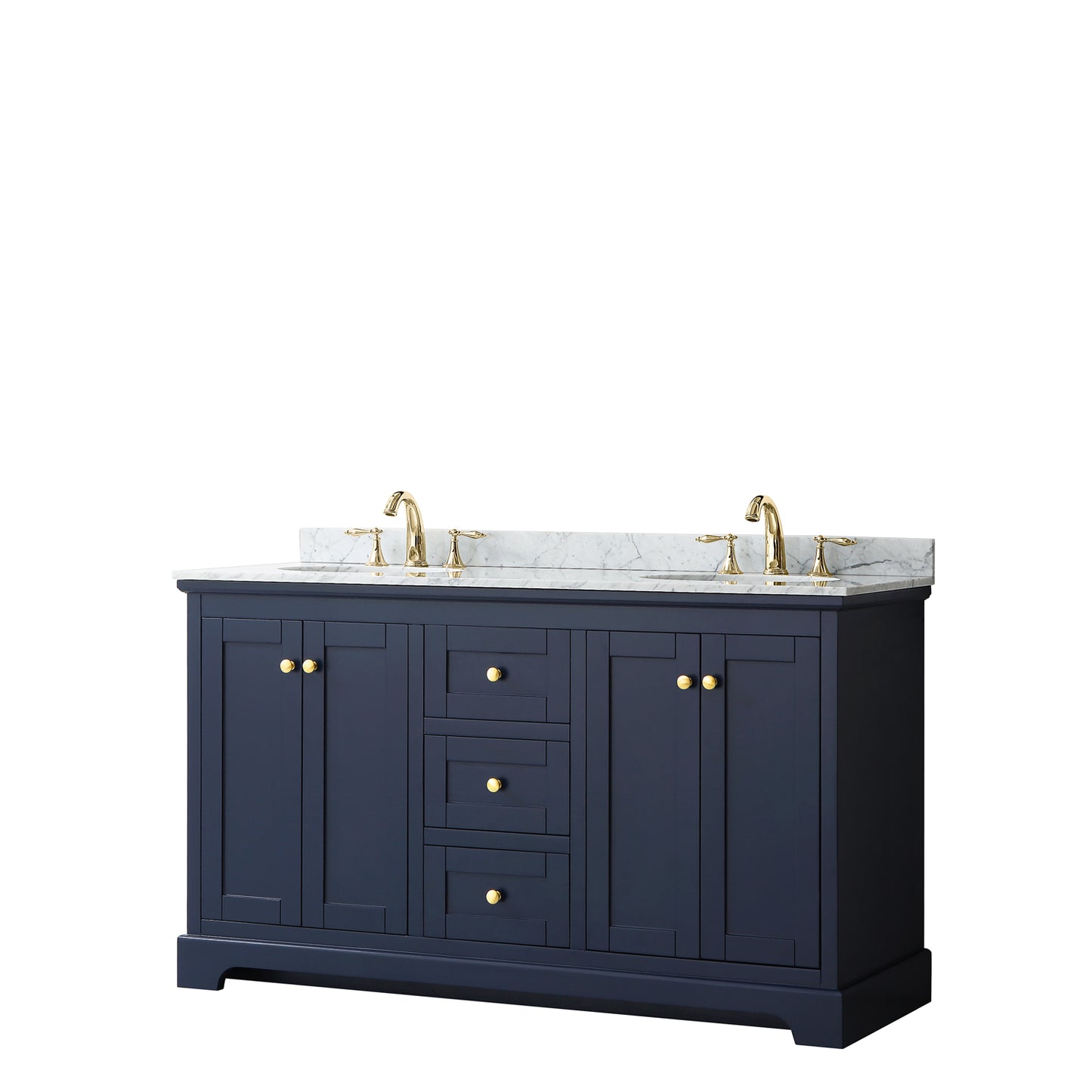 60 Inch Double Bathroom Vanity, White Carrara Marble Countertop, Undermount Oval Sinks, and No Mirror - Luxe Bathroom Vanities Luxury Bathroom Fixtures Bathroom Furniture
