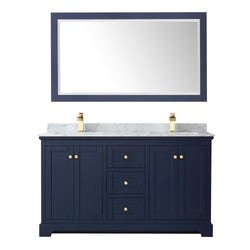 60 Inch Double Bathroom Vanity, White Carrara Marble Countertop, Undermount Square Sinks, and 58 Inch Mirror - Luxe Bathroom Vanities Luxury Bathroom Fixtures Bathroom Furniture