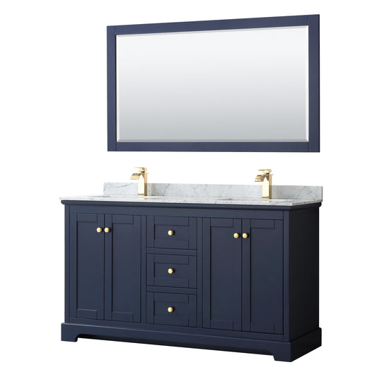 60 Inch Double Bathroom Vanity, White Carrara Marble Countertop, Undermount Square Sinks, and 58 Inch Mirror - Luxe Bathroom Vanities Luxury Bathroom Fixtures Bathroom Furniture