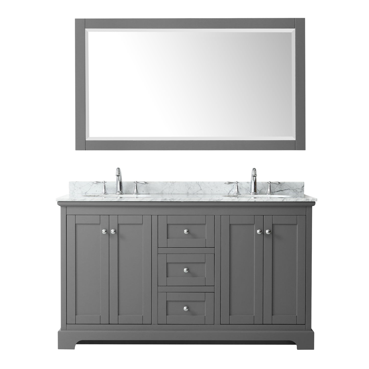 60 Inch Double Bathroom Vanity, White Carrara Marble Countertop, Undermount Oval Sinks, and 58 Inch Mirror - Luxe Bathroom Vanities Luxury Bathroom Fixtures Bathroom Furniture