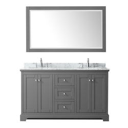 60 Inch Double Bathroom Vanity, White Carrara Marble Countertop, Undermount Oval Sinks, and 58 Inch Mirror - Luxe Bathroom Vanities Luxury Bathroom Fixtures Bathroom Furniture