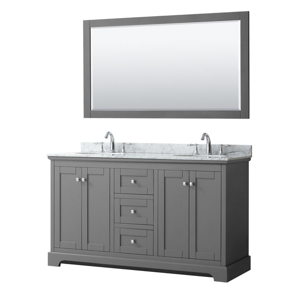 60 Inch Double Bathroom Vanity, White Carrara Marble Countertop, Undermount Oval Sinks, and 58 Inch Mirror - Luxe Bathroom Vanities Luxury Bathroom Fixtures Bathroom Furniture