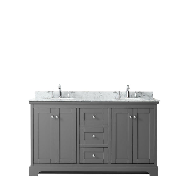 60 Inch Double Bathroom Vanity, White Carrara Marble Countertop, Undermount Oval Sinks, and No Mirror - Luxe Bathroom Vanities Luxury Bathroom Fixtures Bathroom Furniture