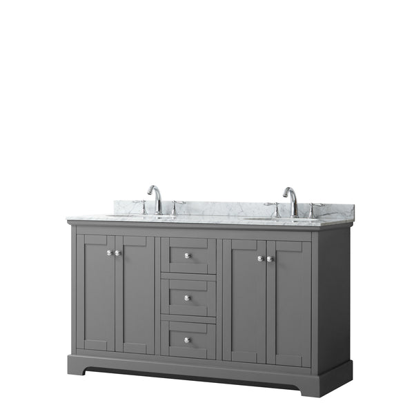 60 Inch Double Bathroom Vanity, White Carrara Marble Countertop, Undermount Oval Sinks, and No Mirror - Luxe Bathroom Vanities Luxury Bathroom Fixtures Bathroom Furniture