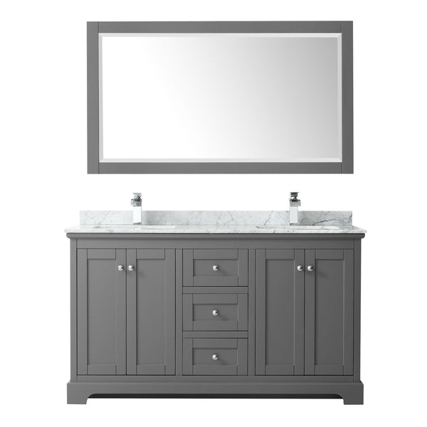 60 Inch Double Bathroom Vanity, White Carrara Marble Countertop, Undermount Square Sinks, and 58 Inch Mirror - Luxe Bathroom Vanities Luxury Bathroom Fixtures Bathroom Furniture