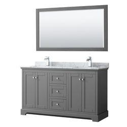 60 Inch Double Bathroom Vanity, White Carrara Marble Countertop, Undermount Square Sinks, and 58 Inch Mirror - Luxe Bathroom Vanities Luxury Bathroom Fixtures Bathroom Furniture