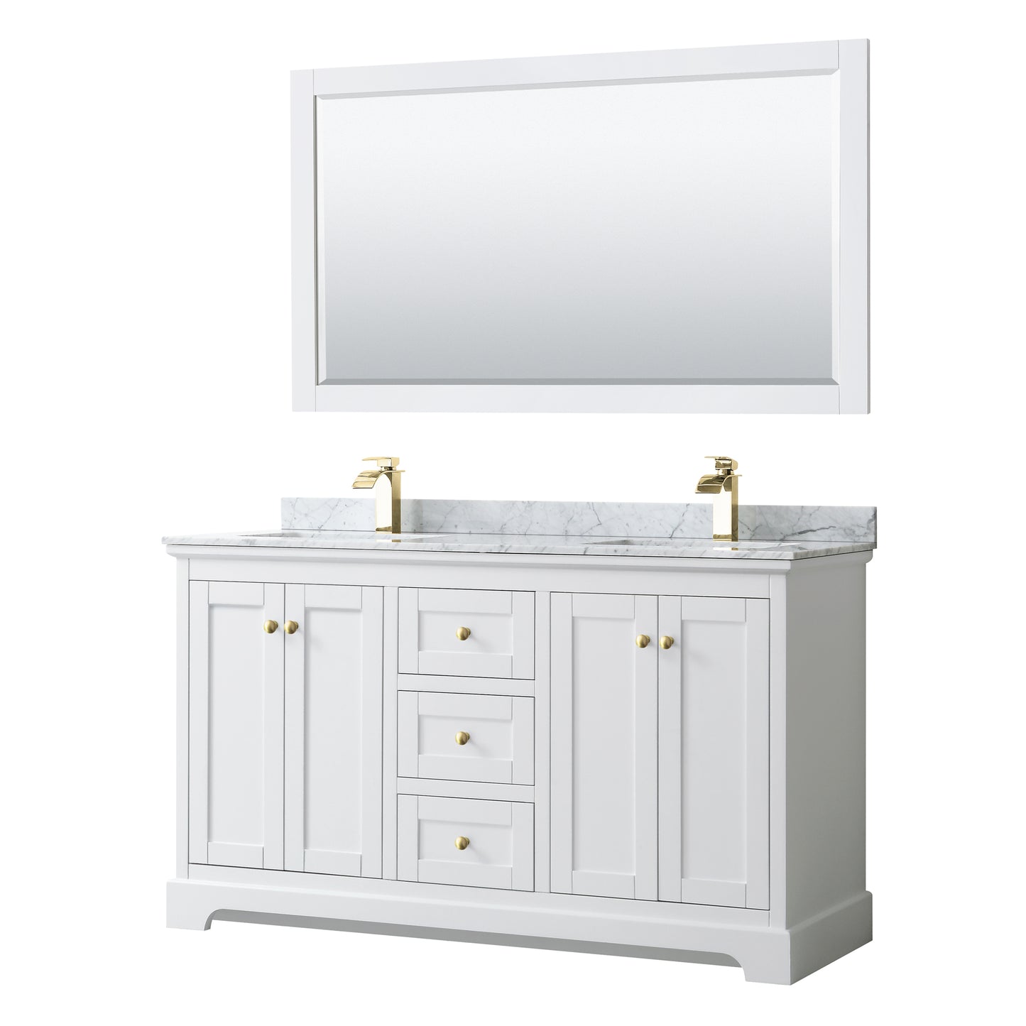 Wyndham Avery 60 Inch Double Bathroom Vanity with Brushed Gold Trim Hardware - Luxe Bathroom Vanities