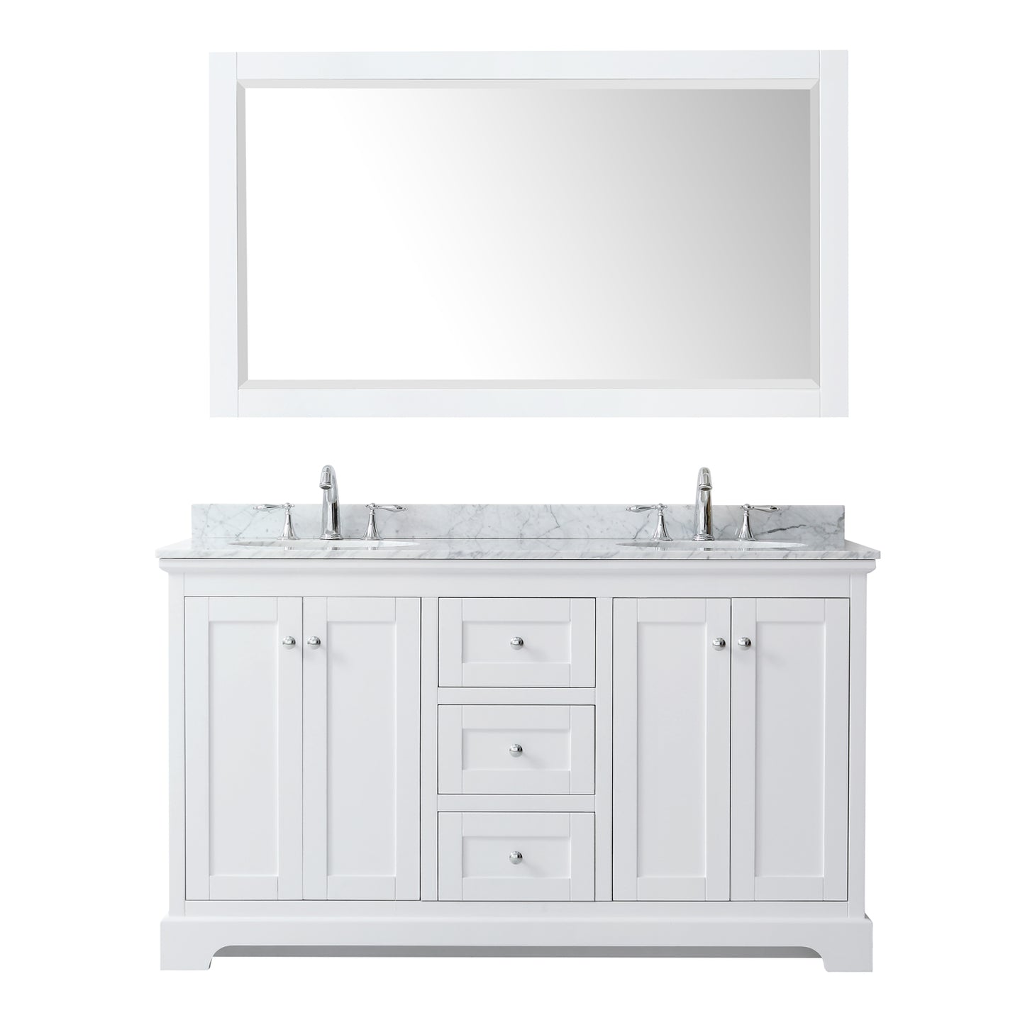 60 Inch Double Bathroom Vanity, White Carrara Marble Countertop, Undermount Oval Sinks, and 58 Inch Mirror - Luxe Bathroom Vanities Luxury Bathroom Fixtures Bathroom Furniture