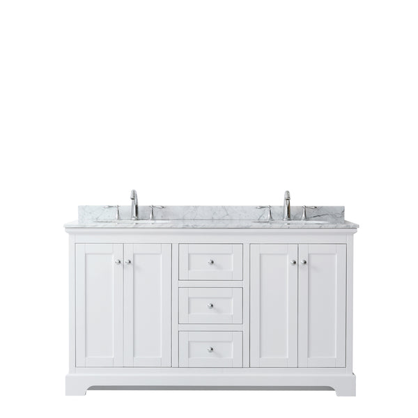 60 Inch Double Bathroom Vanity, White Carrara Marble Countertop, Undermount Oval Sinks, and No Mirror - Luxe Bathroom Vanities Luxury Bathroom Fixtures Bathroom Furniture